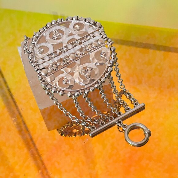 Victorian Silver Multi Chain Crystal Rhinestone Bangle - Picture 4 of 9
